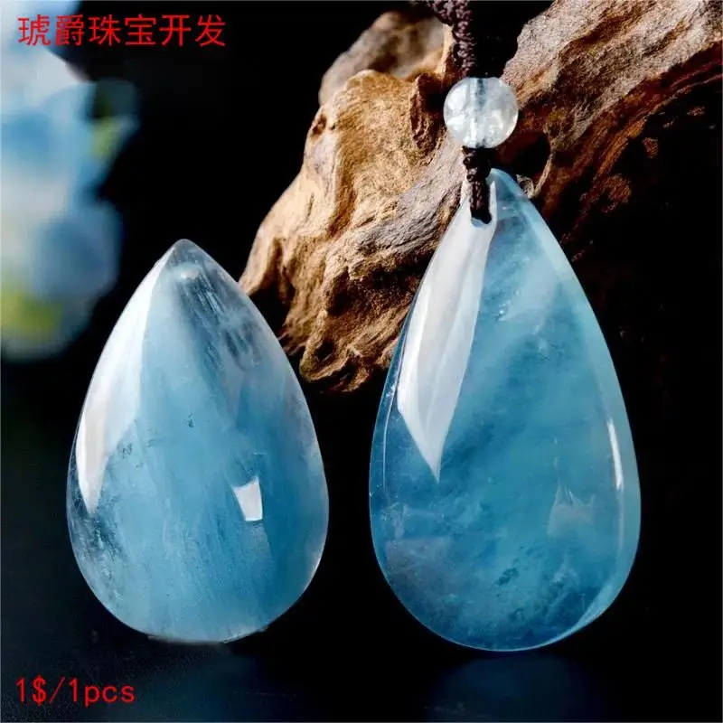 Aquamarine Water Drop Pendant Ice Type Green Pillar Stone Aquamarine Original Stone Crystal Necklace For Men And Women Crystal