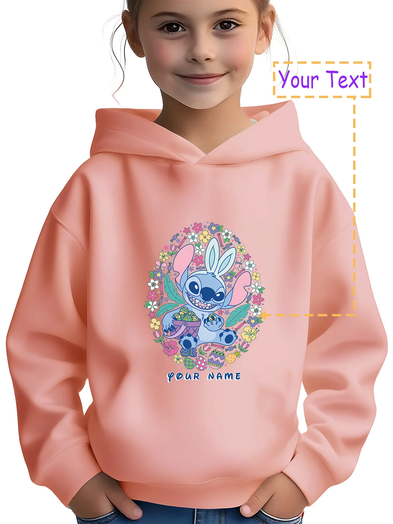 سترة بغطاء للرأس من MINISO Easter Egg Stitch - غرزة بيض الزهور، مثالية لنزهات الربيع وحفلات العطلات، قابلة للتخصيص باسمك