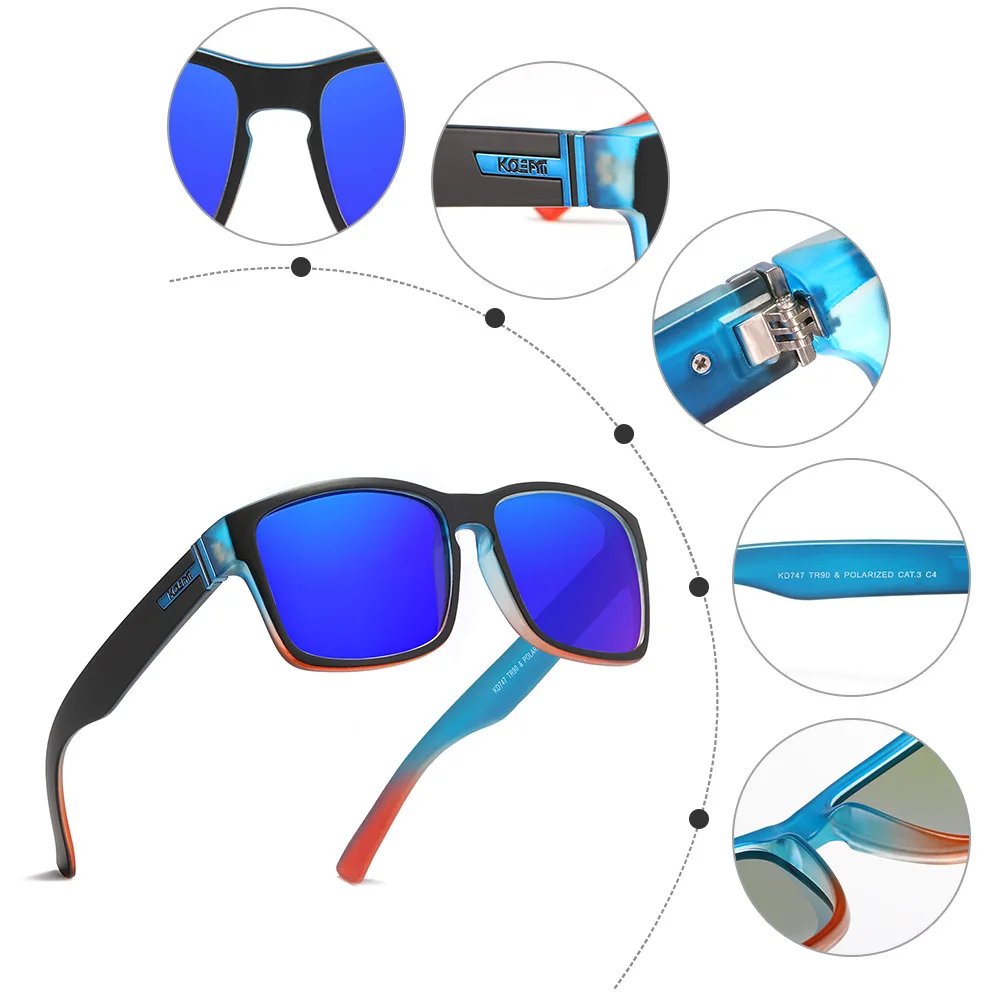 KDEAM-gafas de sol cuadradas polarizadas para hombre, lentes originales de alta gama para deportes al aire libre, pesca, fiesta, UV400, 7 colores