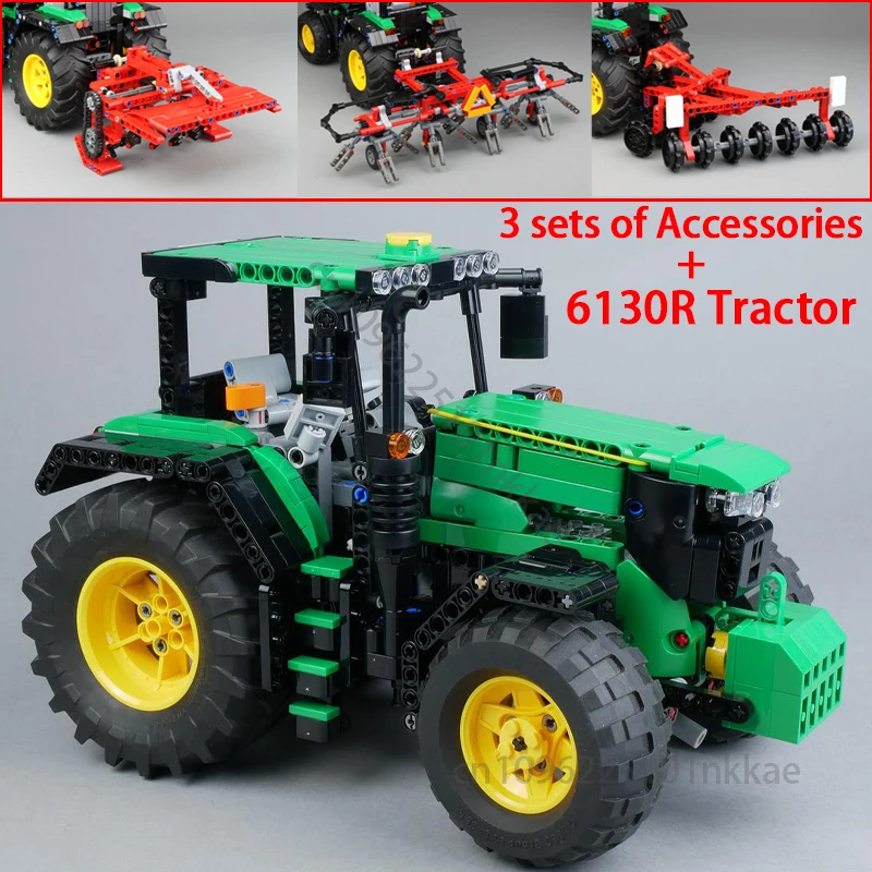 MOC Farm Rotary Tiller Disc Harrow Hay Tedder Model For 6130R Tractor Building Blocks DIY Technology Bricks Children Toys Gifts