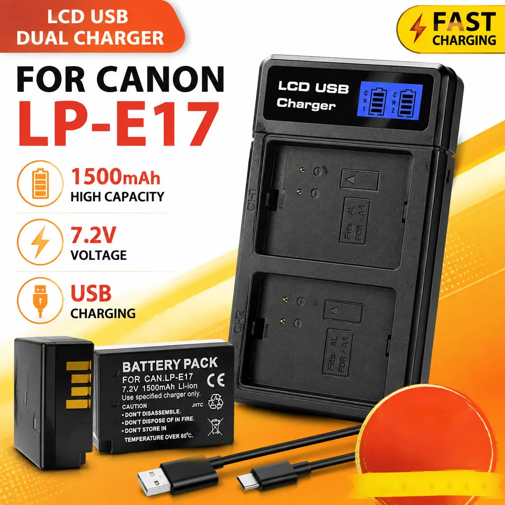 Dual Charger Set for LP-E17 Battery For Canon EOS R100 RP 200D M3 M5 M6 250D 77D 750D 760D 800D Rebel T7i T8i
