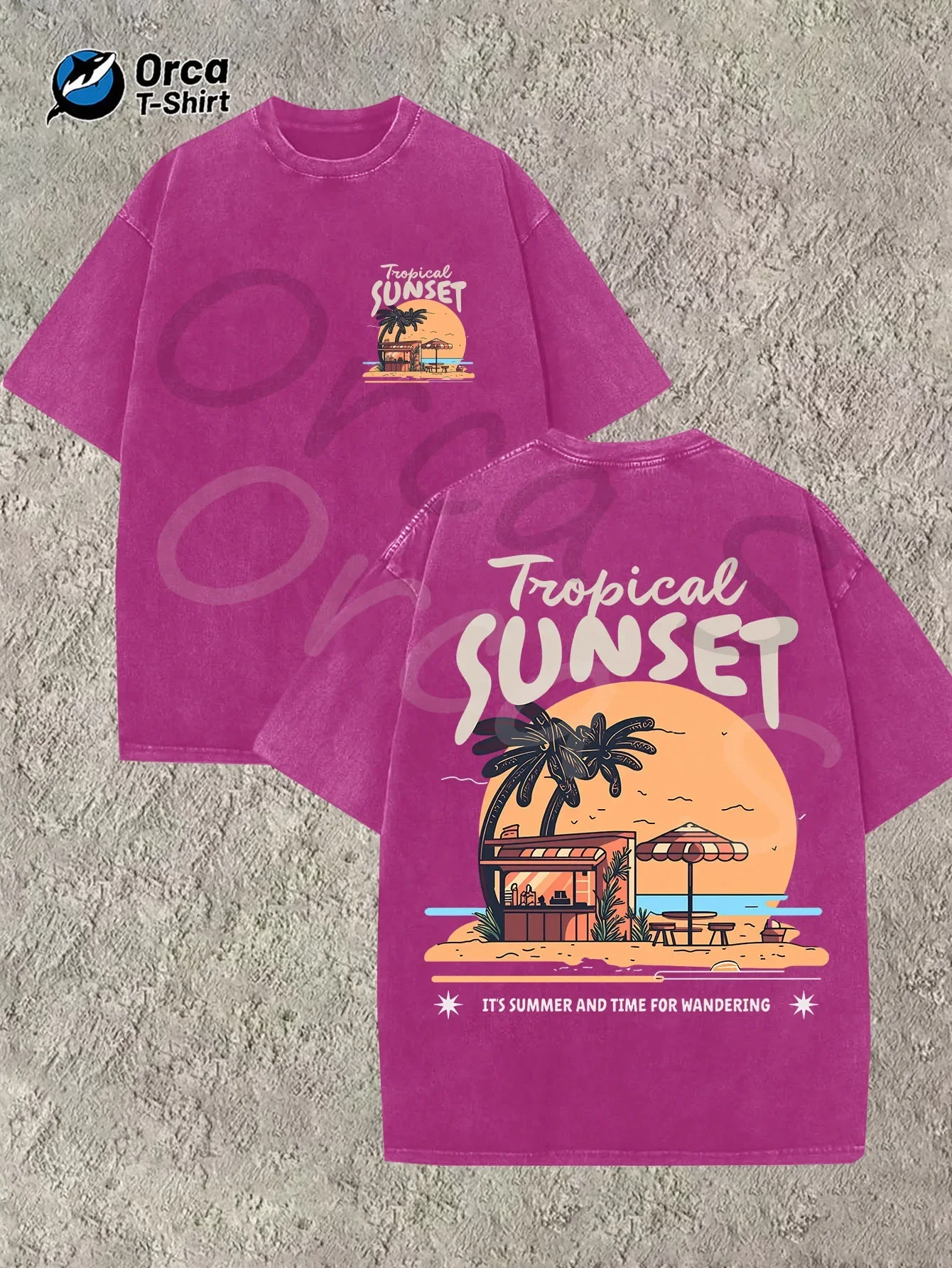 Customization Tropical Sunset Coast Shop Pattern T-shirts, High-quality Washed Cotton Fashionable Orca S Brand T-shirts, Unisex