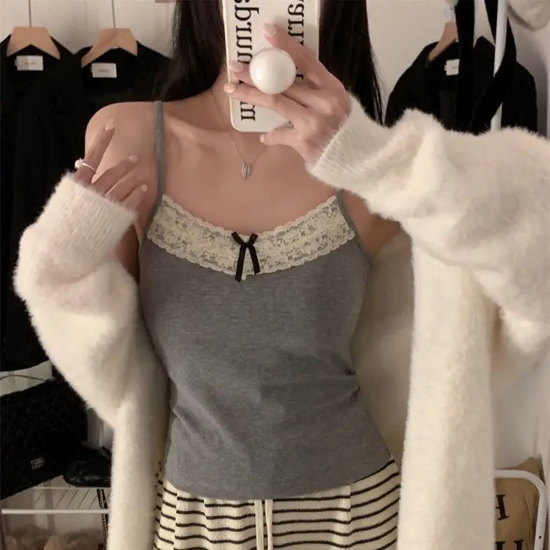 

Japan Winter Thickened Velvet Pure Lust Lace Camisole Lace Bow Slim Hot Girl Sleeveless Top Base