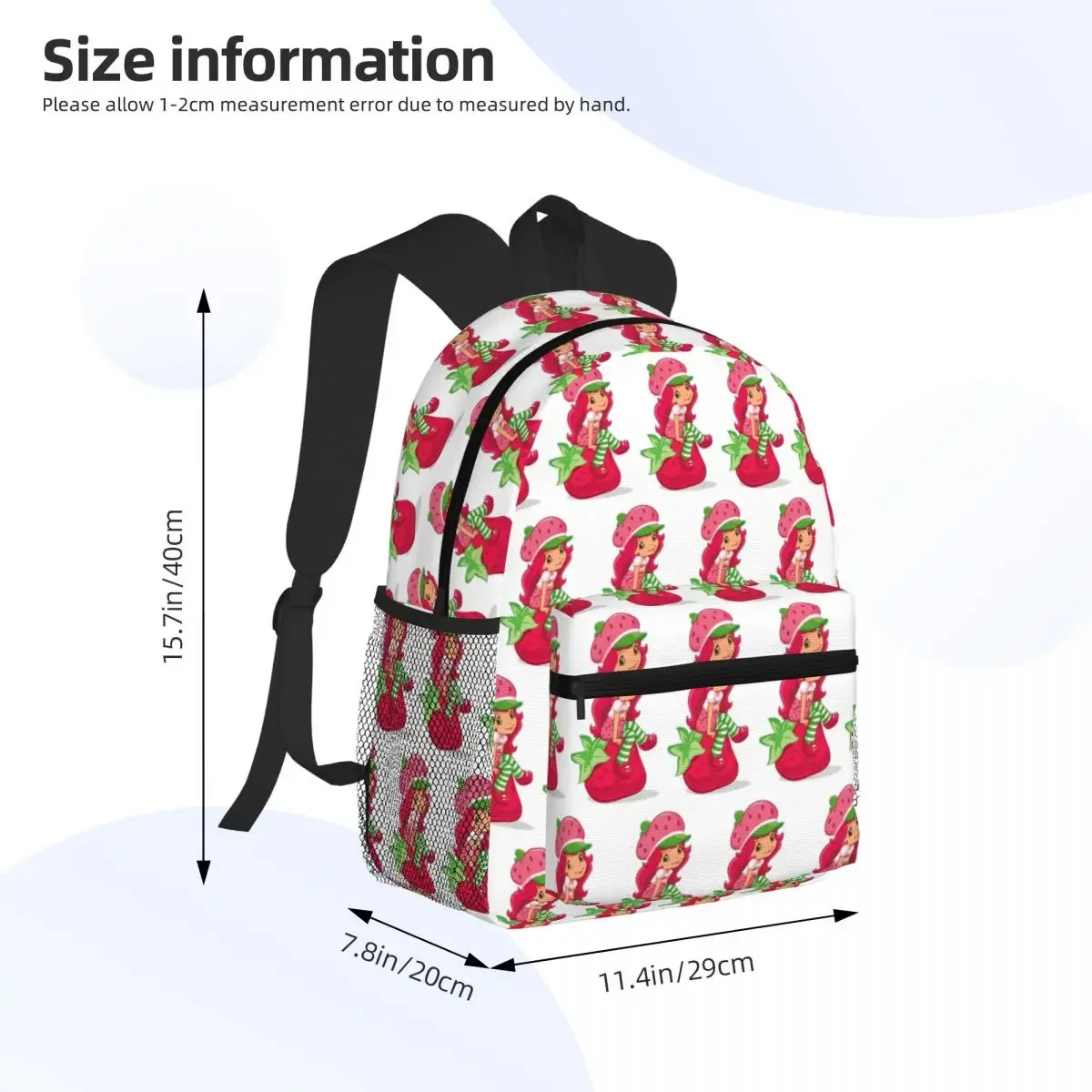 Strawberry Shortcake Girl Cartoon Student Backpack School Bag Hiking Travel Daypack for Men Women Fashion Bookbag Shoulder Bags