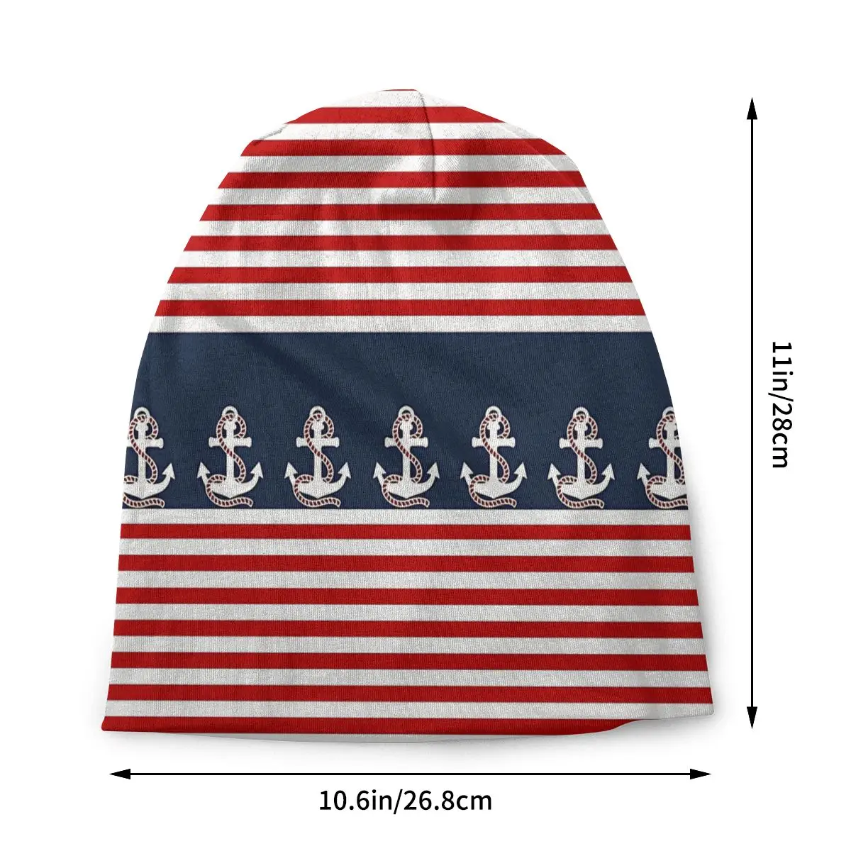 Nautical Red White Stripes And Red Anchor On Blue Background Autumn Female Thin Beanies Outdoor Unisex Skullies Bonnet Hats