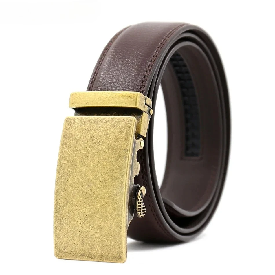 

Golden Buckle Real Leather Belt Men Coffee Automatic Belt Male Business Classic Genuine Leather Trousers Belts Bronze Metal