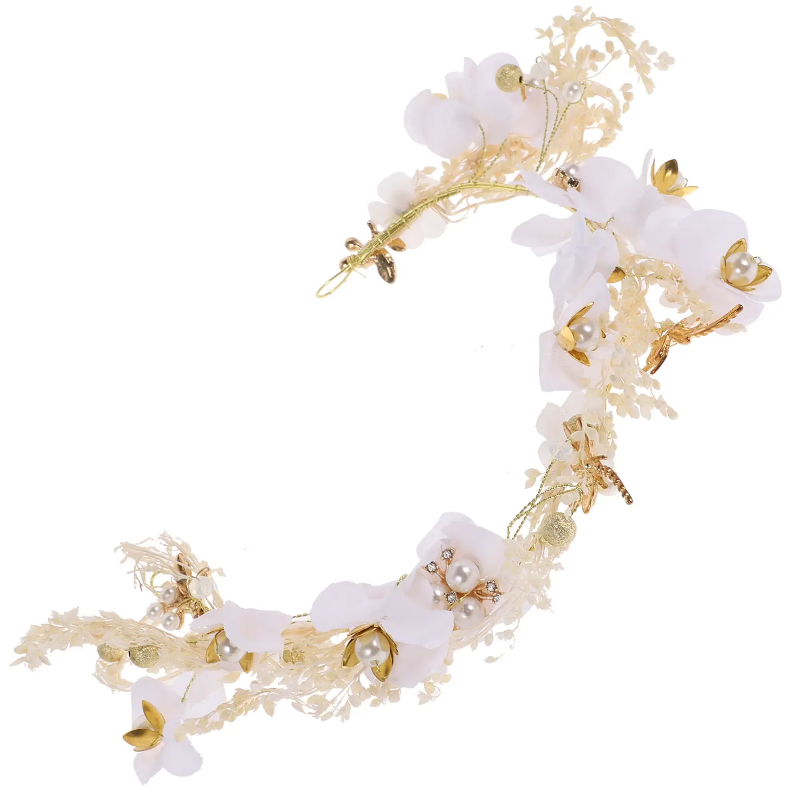 

Flower Hair Accessories for Bride Handmade Vintage Headband with Dried Gypsophila Pearl Details Wedding Headdress Silver