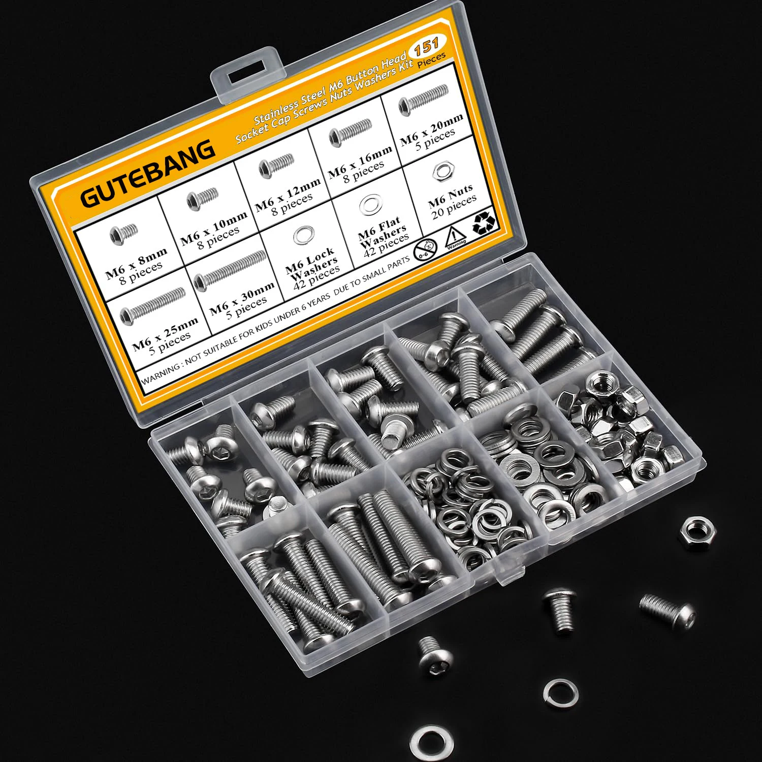

151 pieces of M6 x 8/10/12/16/20/25/30 mm button head sleeve screws, nuts, washers and spacer sets, stainless steel, full thread