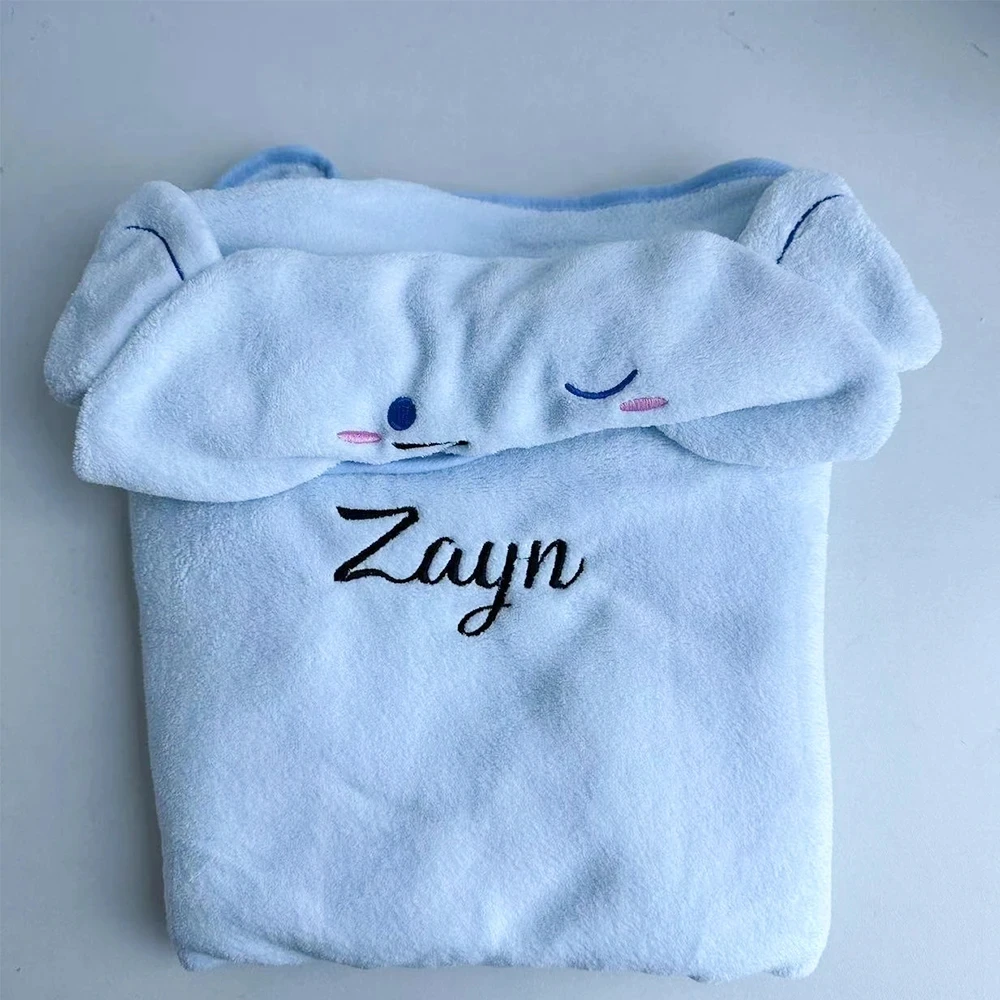 Custom Cartoon Animal Water Absorbent Coral Plush Baby Bathing Hooded Personalized Embroidered Name Children\'s Bath Towel Cloak