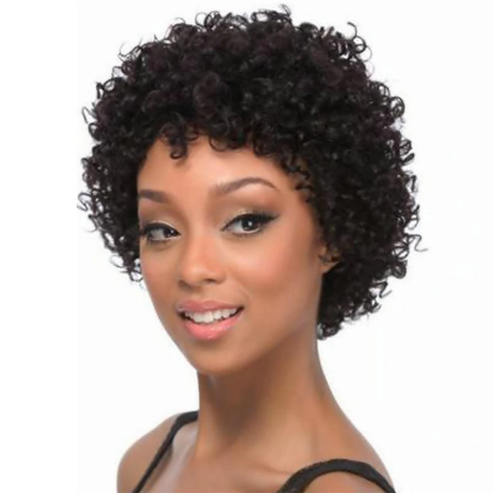 Short Afro Kinky Curly Pixie Cut Wigs for Women Human Hair Brazilian Remy Human Hair Wigs Glueless Machine Made Curly Black Wig