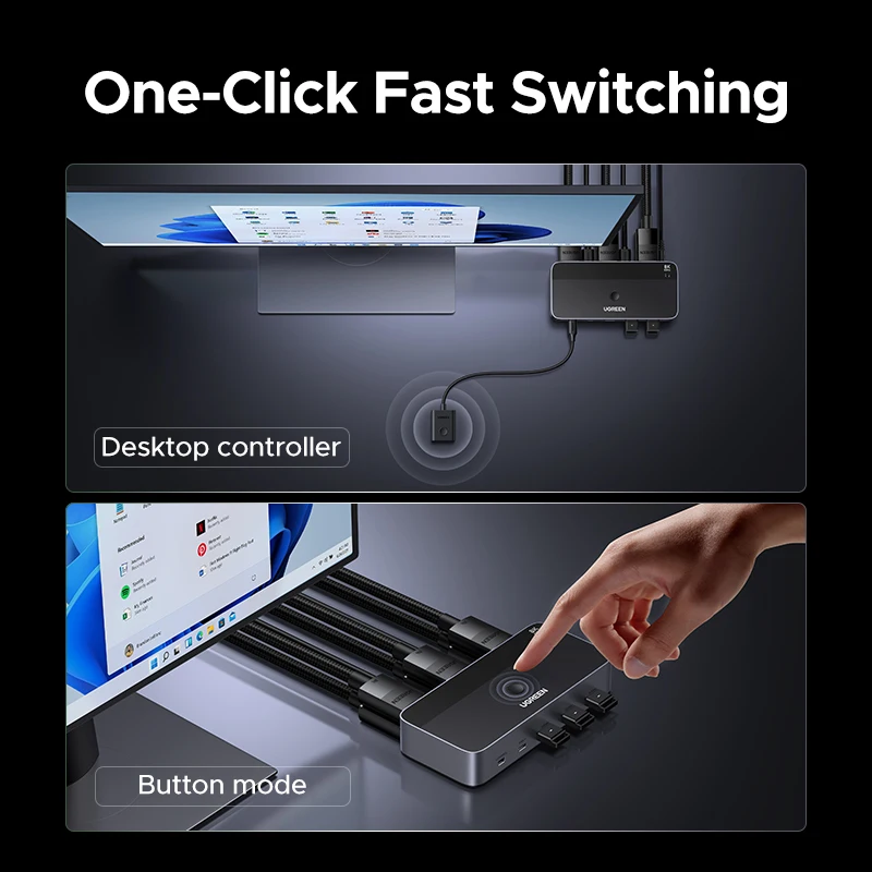 UGREEN DP KVM Switch 2 شاشات 2 قطعة 8K 60 هرتز USB 3.0 مشاركة لوحة المفاتيح ماوس مراقب مع HDR ثلاثية الأبعاد للطابعة المكتبية المحمول