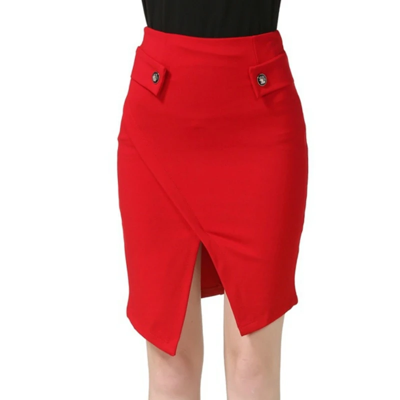 

High Elastic Women Front Split Package Hip Skirt Slim High Waist OL Professional Skirts