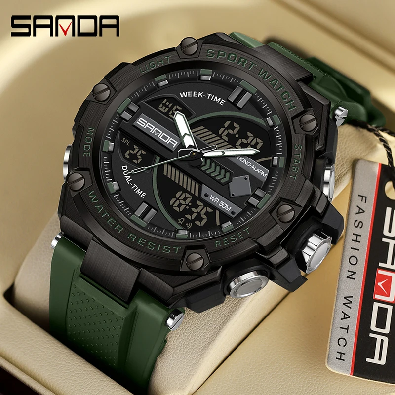 

SANDA Brand Men Multifunctional Chronograph Watch 2023 New Fashion Luminous Waterproof Military Watch For Men Reloj Hombre 3185