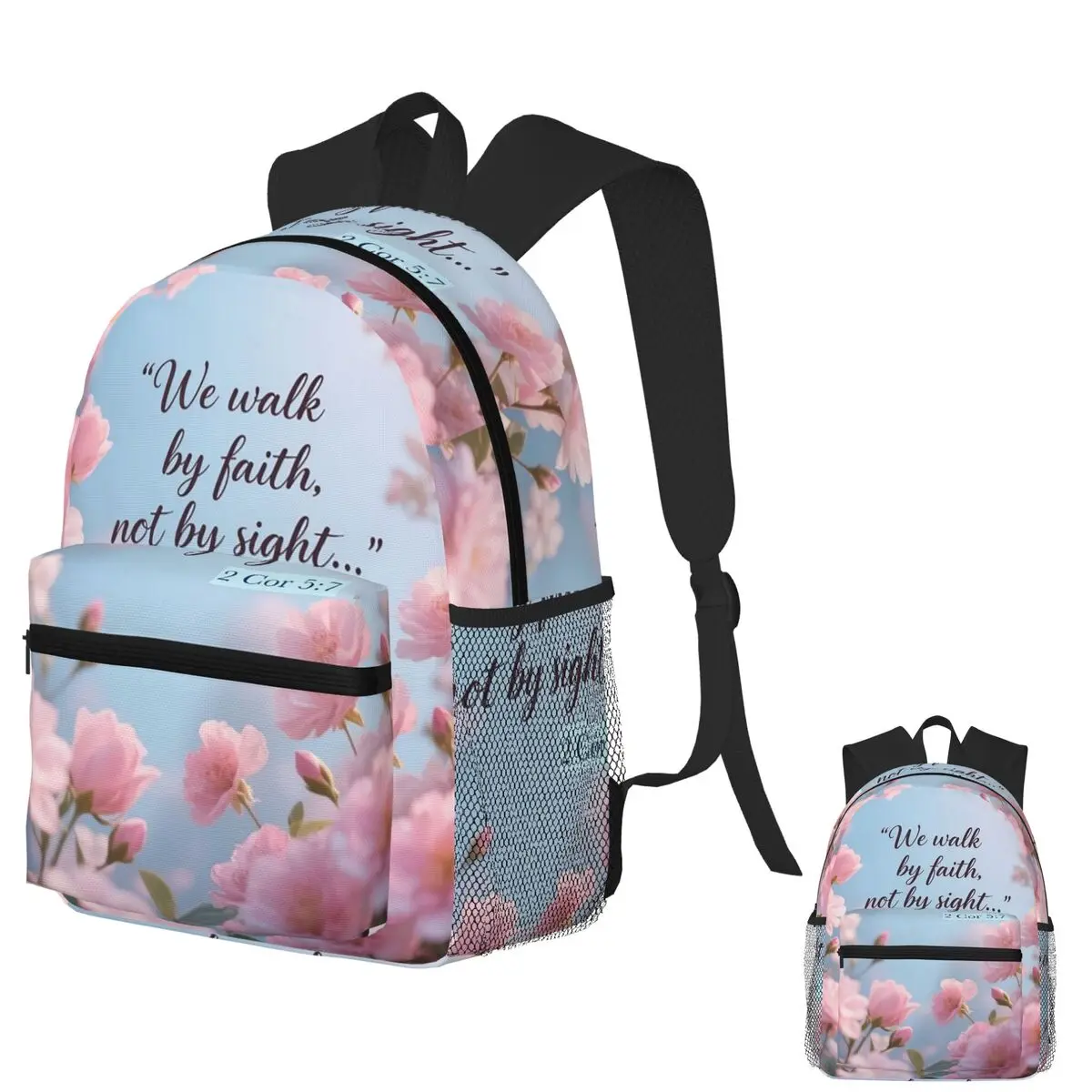 

We Walk By Faith, Not By Sight - 2 Cor 57 Student Backpack School Bag Hiking Travel Daypack for Men Women Bookbag Shoulder Bags