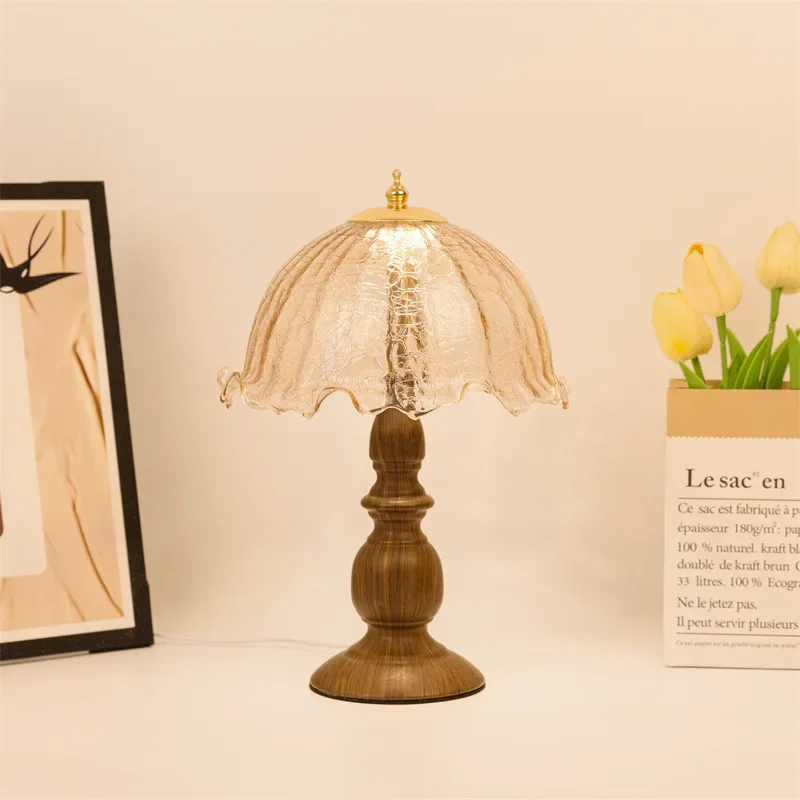 Lampe de table à vent wabi-sabi médiévale, lampe de chevet pour chambre à coucher, rétro, haut de gamme, atmosphère en noyer, veilleuse américaine