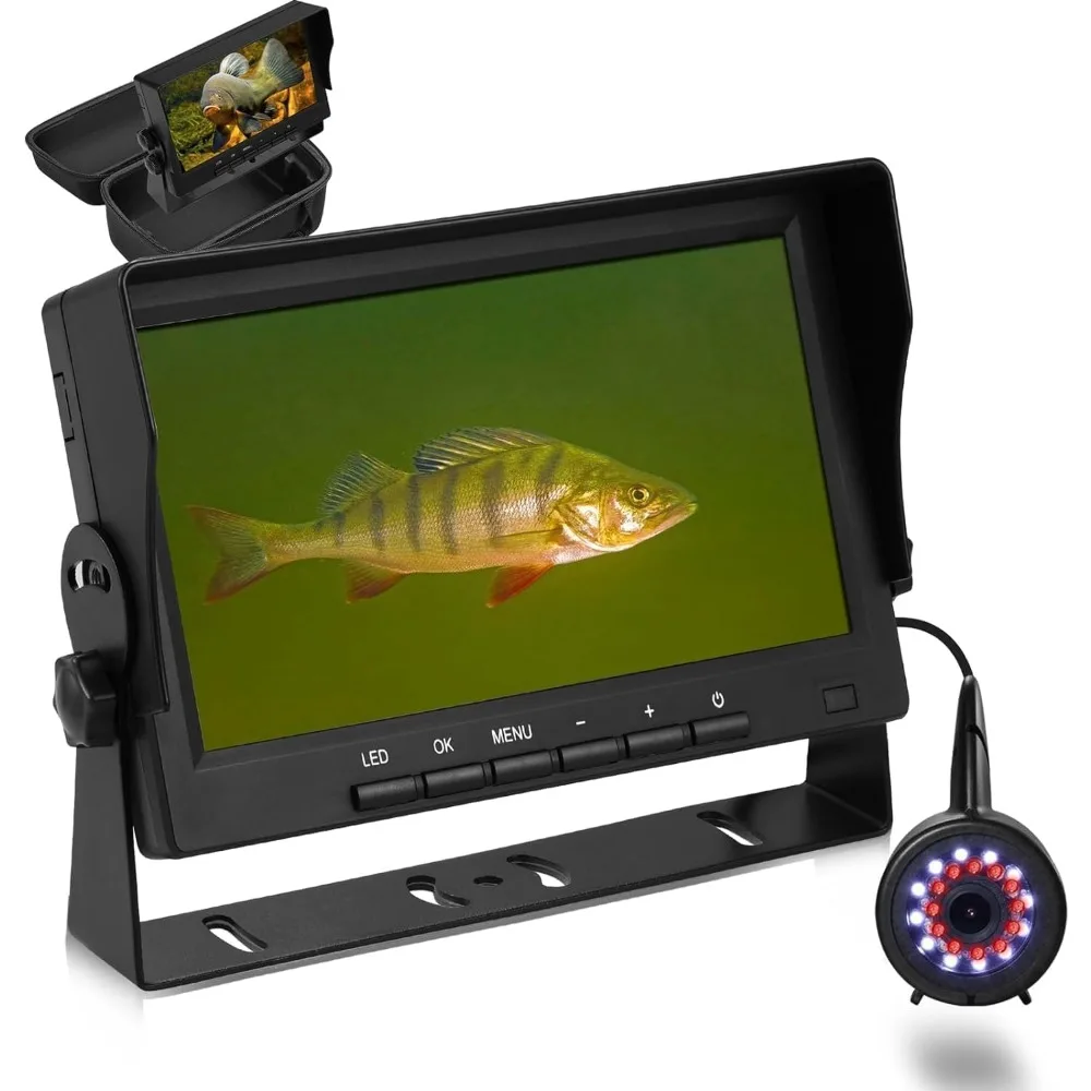 

2023 Upgrade Underwater Fishing Camera w/Bracket - 7 inch Ice Fishing Camera Underwater w/ 12pcs+12pcs Filling Light