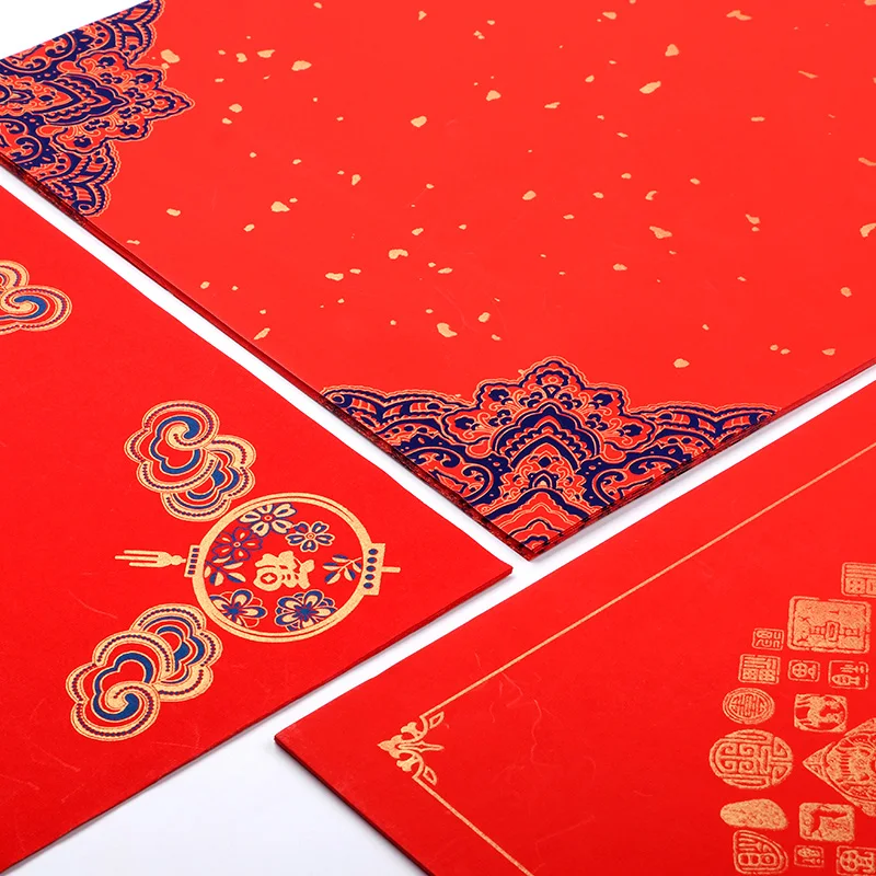 New Year Red Xuan Paper Chinese Spring Festival Wedding Blessing Lucky Square Calligraphy Papier DIY Batik Half Ripe Xuan Paper