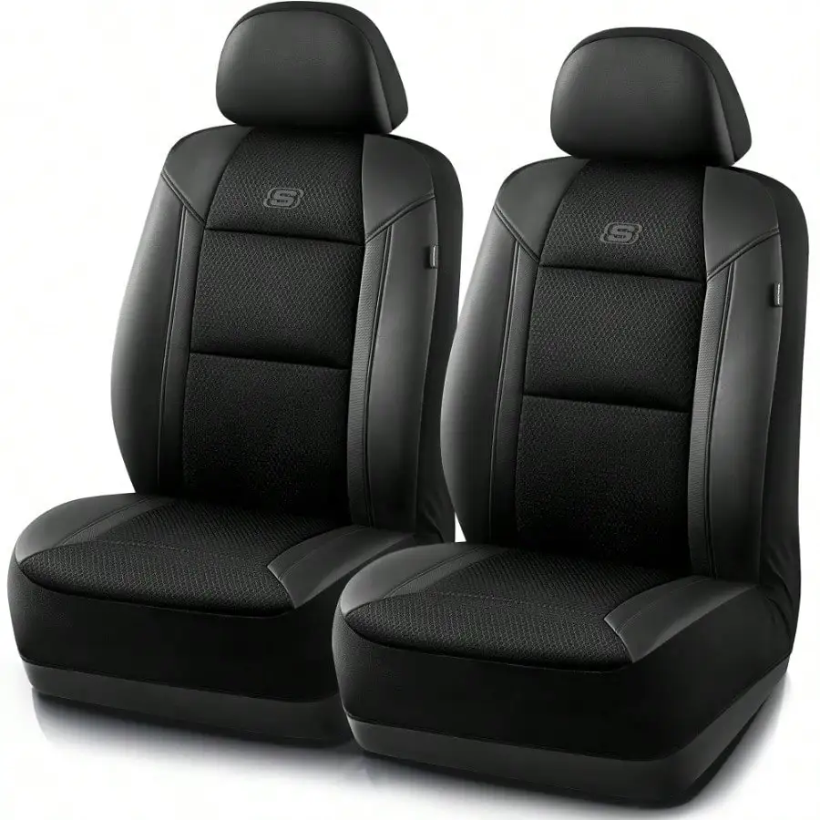

Two-Piece Car Seat Cover Air Cooling Memory Foam Black - Universal Fit with Memory Foam Backing