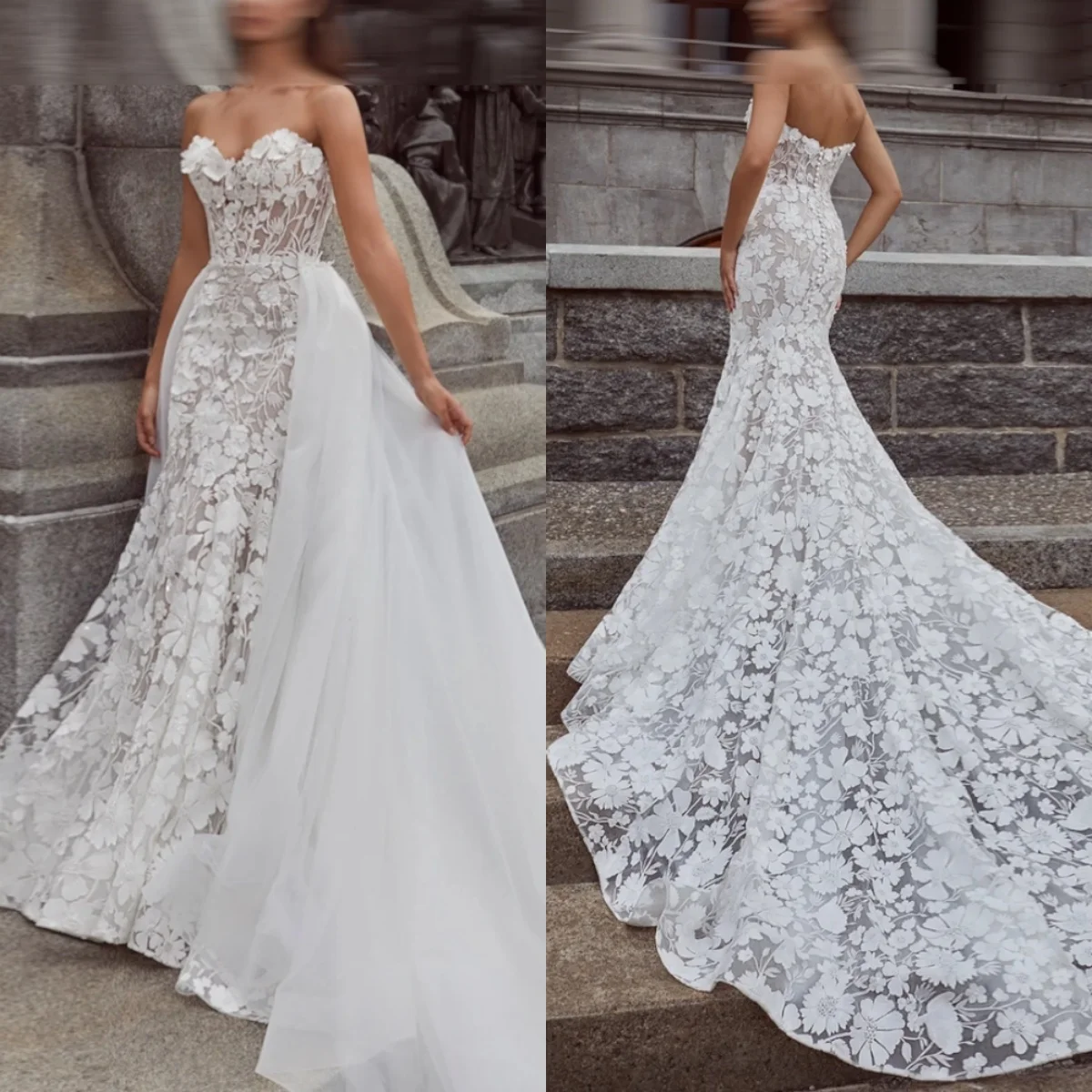 Vestido de novia de tul blanco personalizado con forma de corazón, apliques de manga desmontable, temperamento elegante, fiesta nupcial romántica