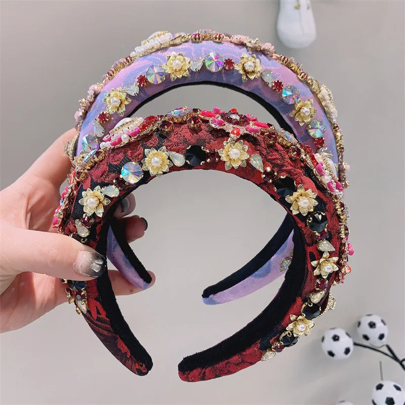 

Sparkly Luxury Handmade Baroque Full Colorful Crystal Padded Headbands Rhinestones Hairbands For Women Wedding Hair Accessories