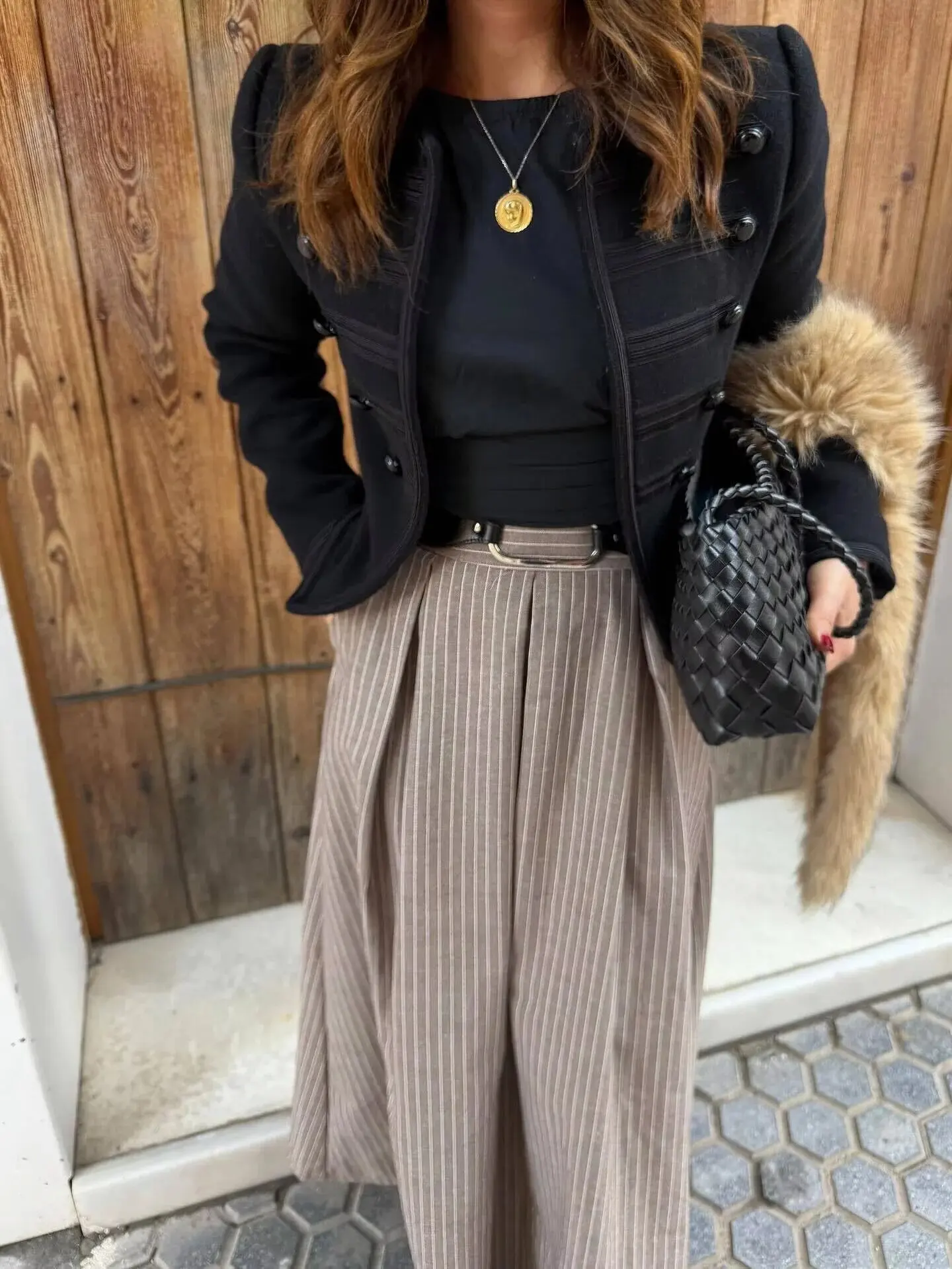 Black Round Neck Double Row Decor Buttons Cropped Jacket Long Sleeve Women Elegant Vintage Short Outerwear Coat 260701