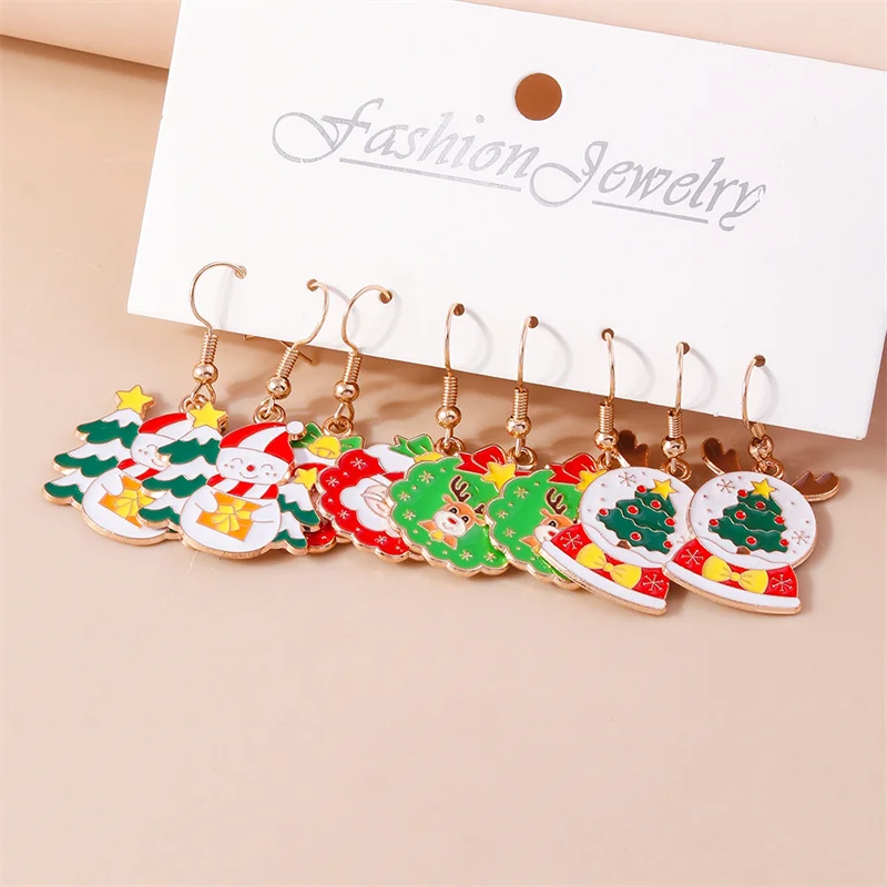 لطيف المينا سانتا كلوز أقراط الأيائل ثلج انخفاض الأقراط للنساء الفتيات هدايا مجوهرات حفلة عيد الميلاد #3