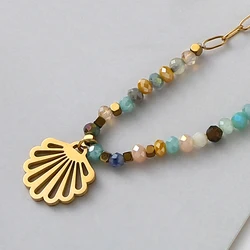Bohemia Handmade Rice Beads Chain Necklaces for Women Fashion Stainless Steel Hollow Maple Leaf Pendant Necklace Jewelry Gifts