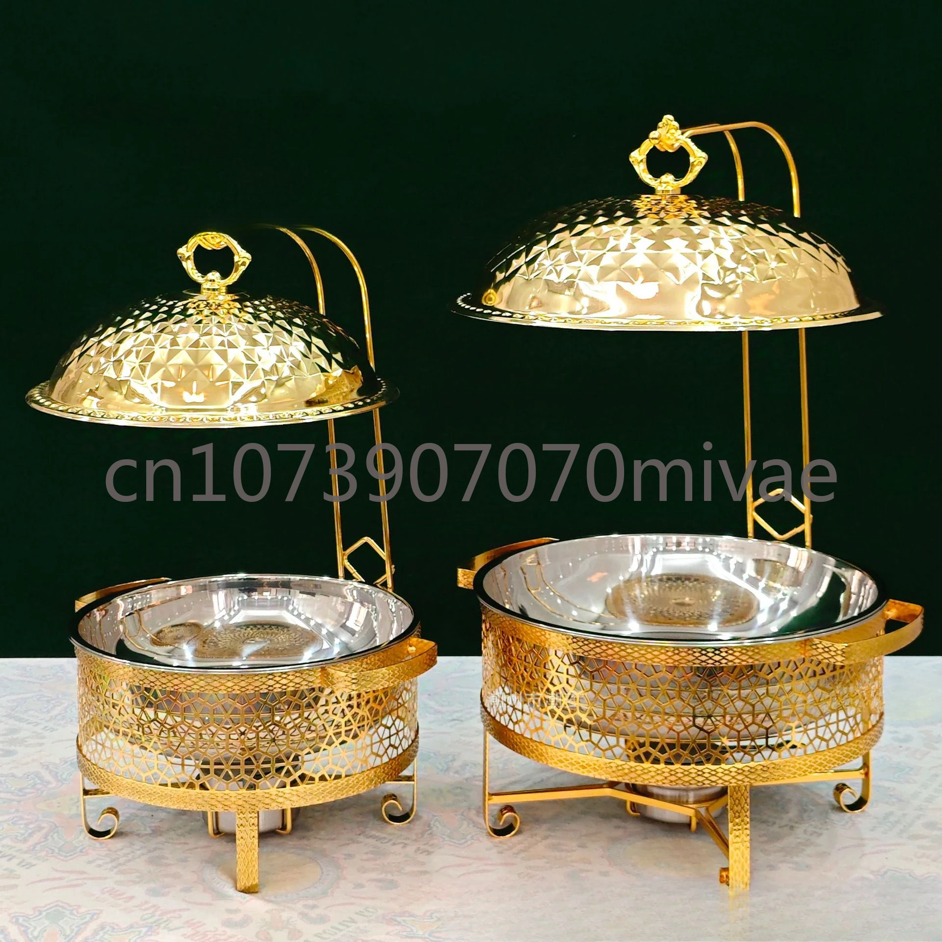 Fogão de álcool em aço inoxidável, buffet de hotel, luxo, ouro, isolamento térmico, alça única