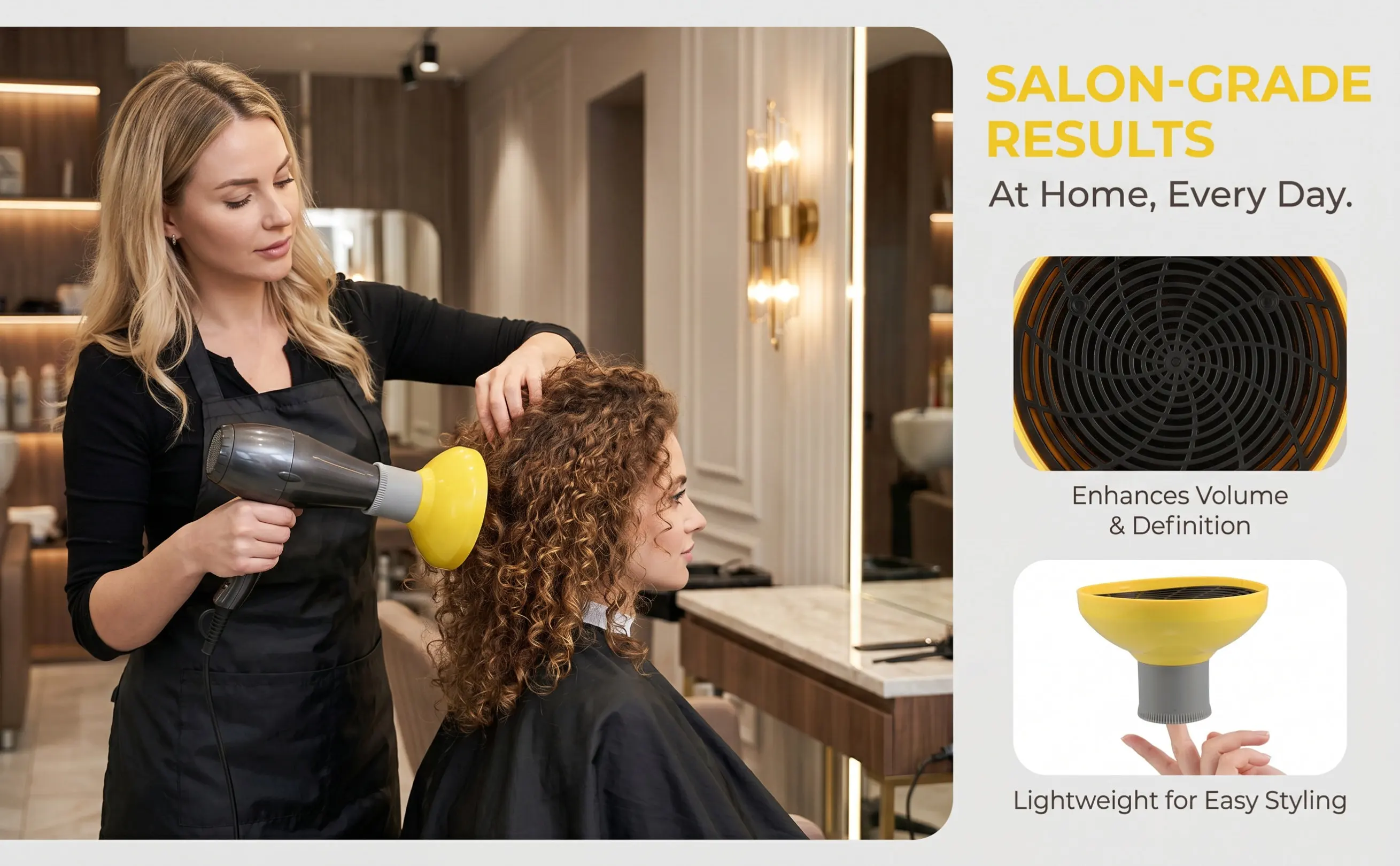 Hair Dryer Diffuser Attachment Universal Fit for All Brands Curly Hair Styling Frizz Control Fast Drying Curl Definition