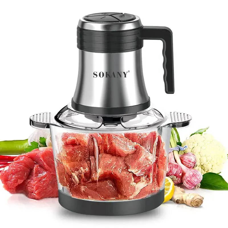 Electric Food Chopper, Food Processor , 3L Glass Bowl Grinder for Meat, Vegetables, Fruits and Nuts, Stainless Steel Motor Unit