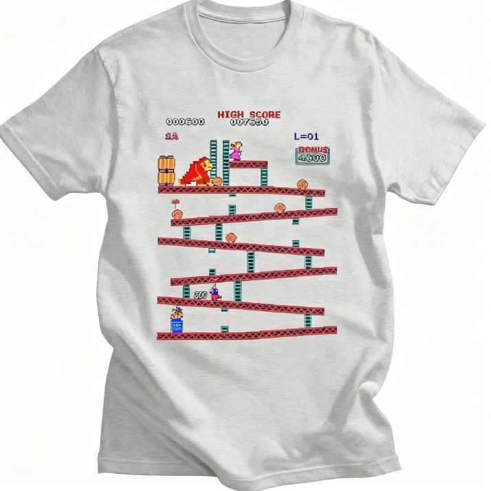 2025 جديد متعة دونكي كونغ تي شيرت الرجال ممر لعبة تي شيرت مطبوع 100_ القطن تي شيرت تي شيرتات قصيرة الاكمام ملابس الشارع
