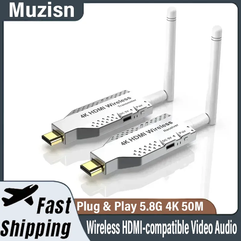 

Plug & Play 5.8G 4K 50M Wireless HDMI-compatible Video Audio Transmitter Receiver Adapter Dongle For TV Monitor Projector PC