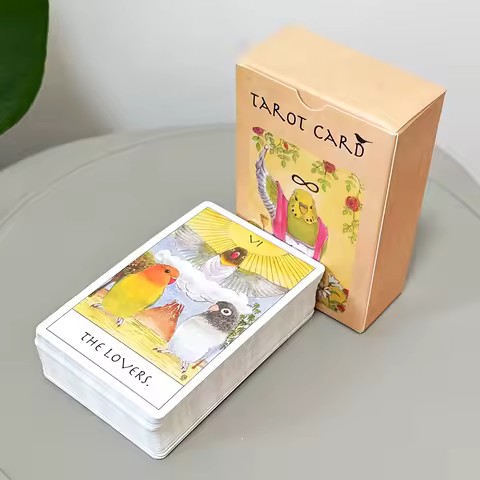 Whimsical Bird Tarot Deck 80 Hand-Drawn Parrot Tarot Cards Unique Gift for Bird Lovers 10x6.5cm 350GSM Double-embossed Cardstock