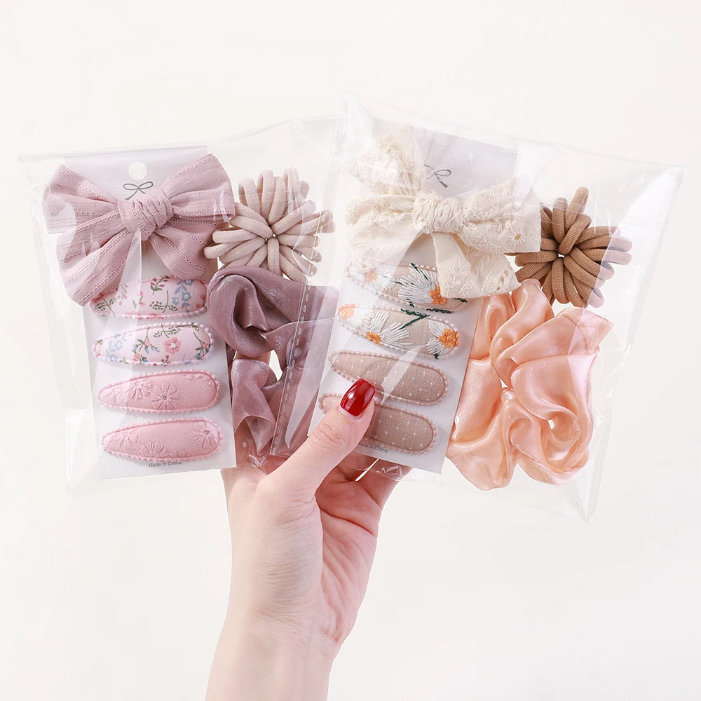 A Bag Sweet Hairband Hair Barrettes Girl Fat Intestine Hairrope Print BB Hair Clip Bow Hairpins Elastic Ponytail Rubber Band