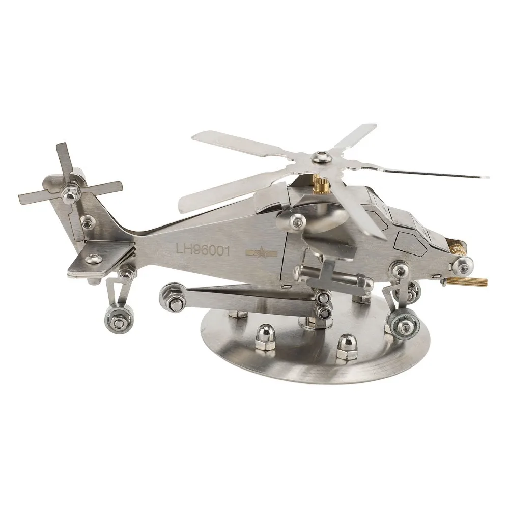 Stainless Steel Helicopter Model Kit Handmade Craft Silver Helicopter Desktop Ornament 3D Structure 3D Puzzle Model