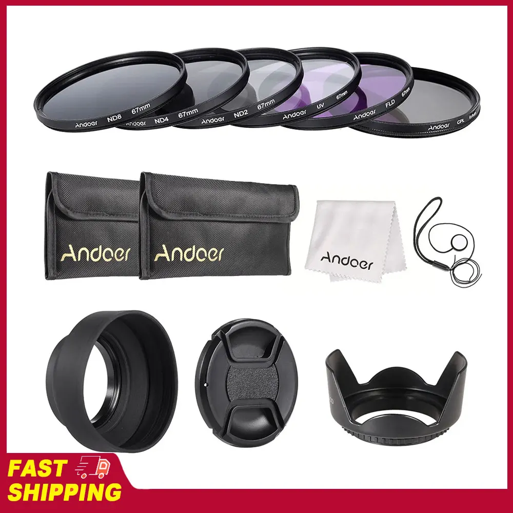 

Набор фильтров для объектива Andoer 67 мм (UV+CPL+FLD+ND(ND2 ND4 ND8)) с чехлом для переноски, крышкой для объектива, держателем для крышки объектива, тюльпаном для объектива и резиновым колпачком для объектива