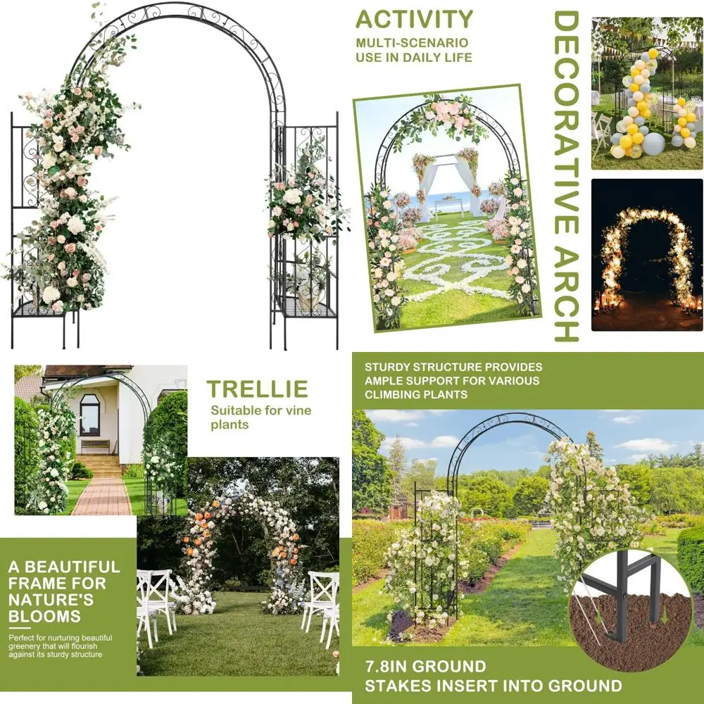 

Heavy-Duty Metal Garden Arch Arbor with Plant Stand, Decorative Trellis Frame for Wedding Ceremonies and Outdoor Decorations
