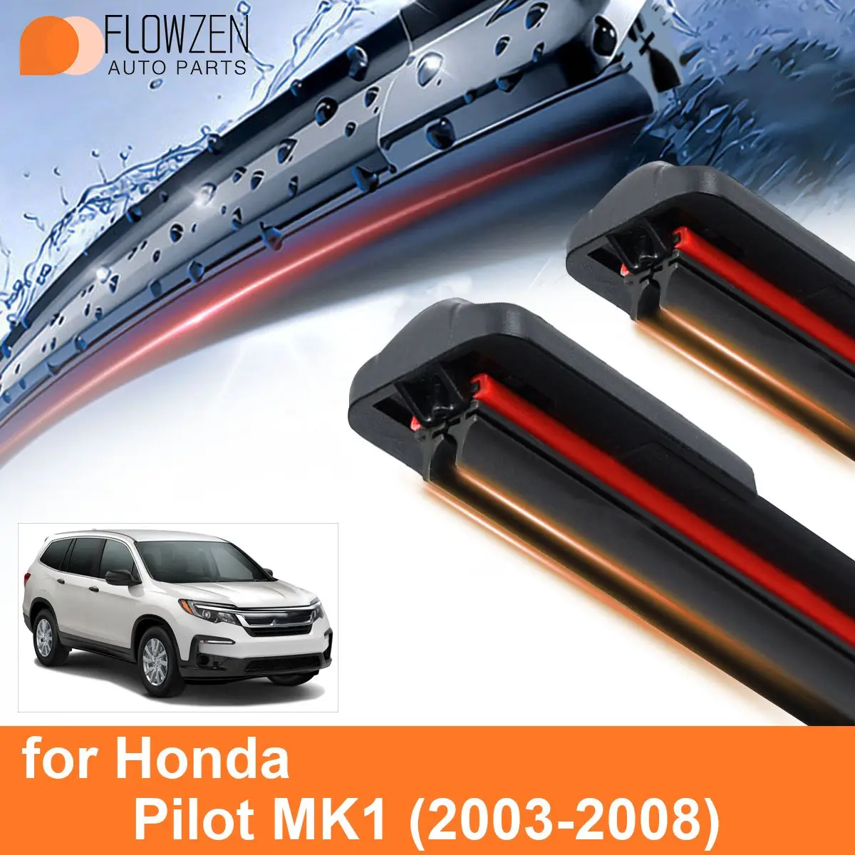 Lâminas de limpador de pára-brisa do carro para Honda Pilot, Double Rubber, Frameless, Bracketless, Acessórios WipersSoft, 2005, 2006, 2007, 2008, MK1