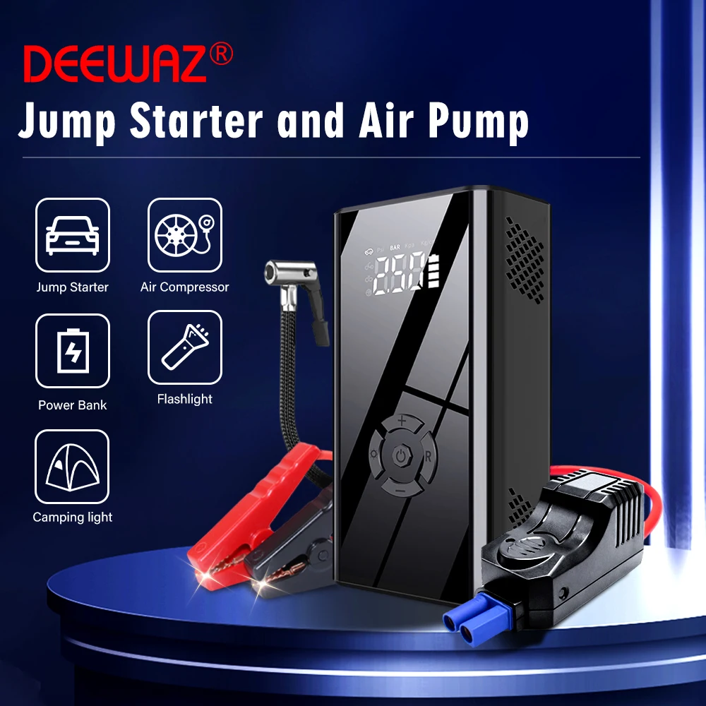 DEEWAZ 2 In 1 1000A Car Jump Starter Power Bank 150PSI Air Pump 8000mAh Battery Emergency Boosters Starting Device Cars Starter