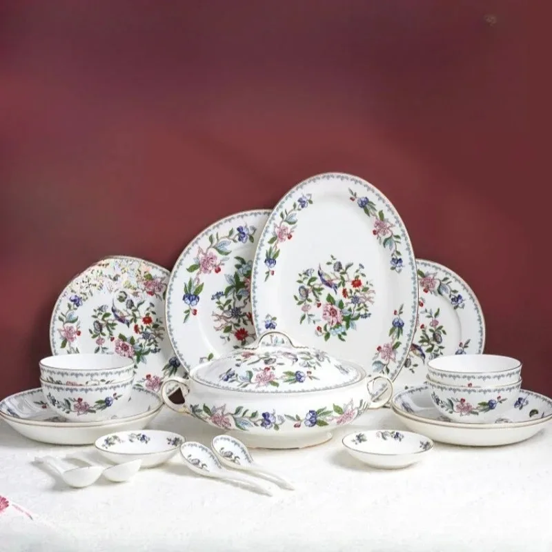 

Bird European bone china tableware set, household dishes, wedding housewarming gifts