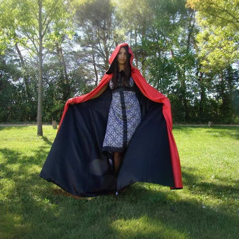 Capa de Vampiro Elástica Dupla Face, Vestível de Dois Lados, Estilo Robe de loween, Gola Alta, Corta-vento com Cinto, para...