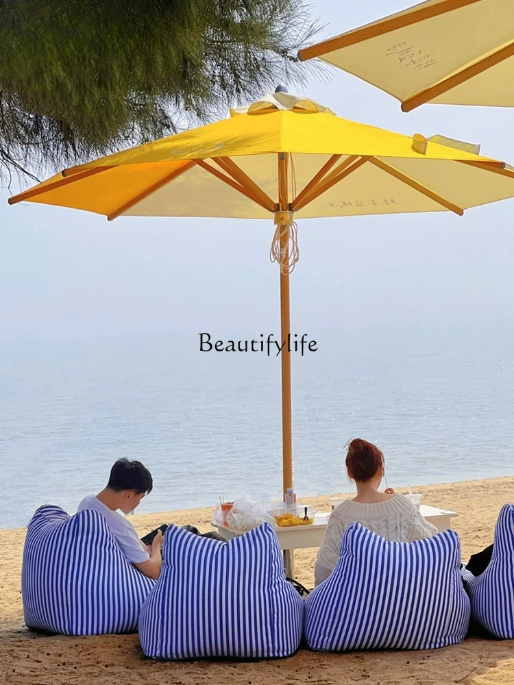 Outdoor Sunshade Courtyard Seaside Beach Swimming Pool Center Column Outdoor Waterproof Stripes Yellow Large Umbrella