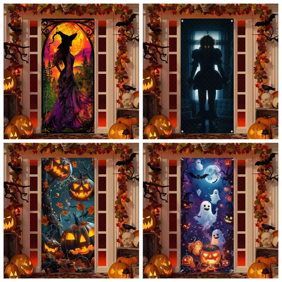 

Terrifying Halloween Party Decoration Witch Zombie Background Ghosts Joker Super Horror Photo Studio Backdrop Door Hanging Banne