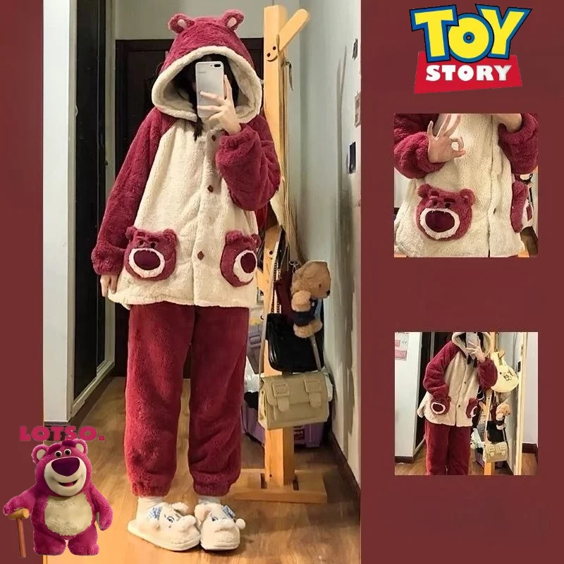 

Женская зимняя милая милая креативная утепленная теплая пижама из кораллового флиса Disney Toy Story Lotso, комплект домашней одежды