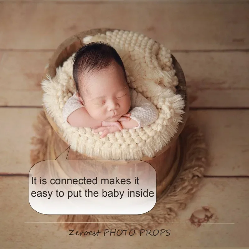 Newborn Photography Blanket Handmade Knitted Soft Cotton Posing Cushion Rattan Basket Plush Backdrop Mat Baby Photoshoto Props