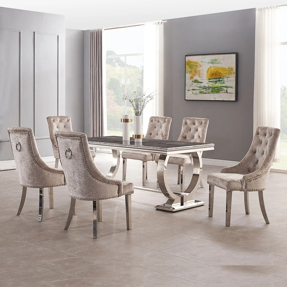 

Modern home furniture dinning room table sets stainless steel marble dining table