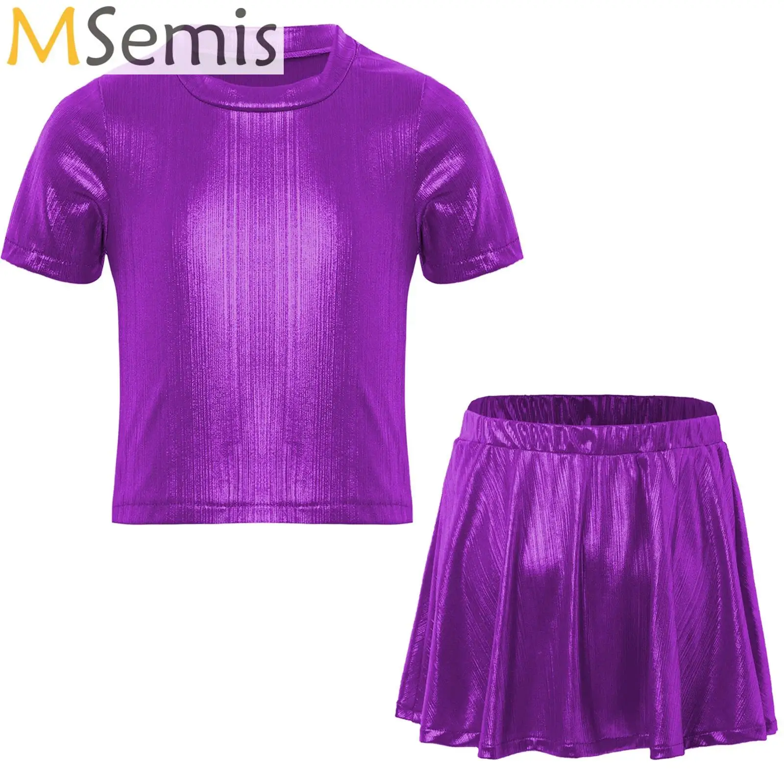 

Girls Jazz Dance Costumes Kids Stage Dancing Shimmery Metallic Hip Hop Set for Girls Modern Ballroom Dance Cheerleading Costume