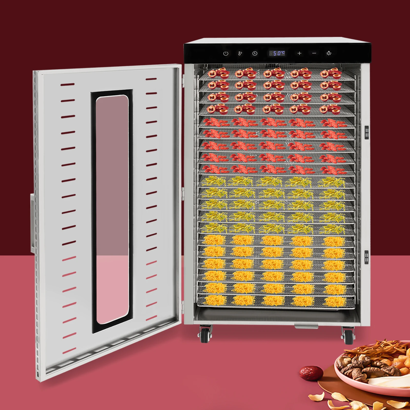 

1700W 20-Tier Electric Food 304 Stainless Steel Dehydrator Machine with LED Light Display for Tea Stores, Crops, Seafood