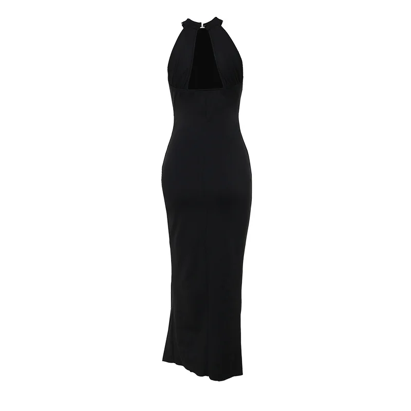 Strój damski sukienka na wakacje plażowy 2024 moda wiosenna kantar czarna bez rękawów sukienka z odkrytymi plecami rozcięcie Sexy Bodycon Maxi