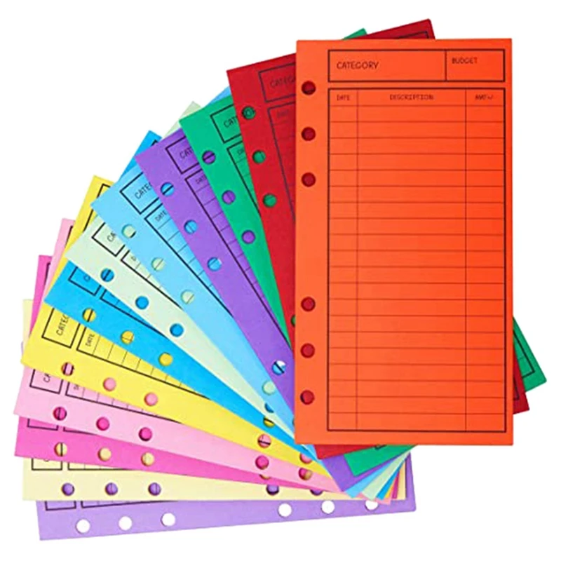 

24 Budget Envelopes, Card Cash Envelope System, Save Money, Various Colors, Vertical Layout And Perforation